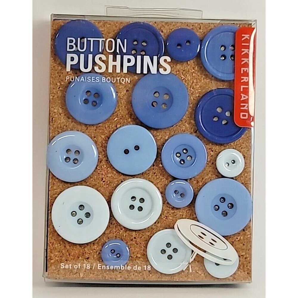 Kikkerland Blue Button Push Pins Set of 18 ST34-BL - Office or Home‎